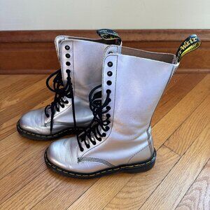 Vintage silver foil Dr. Martens boots 14-eye - made in England W9/UK 7 like new